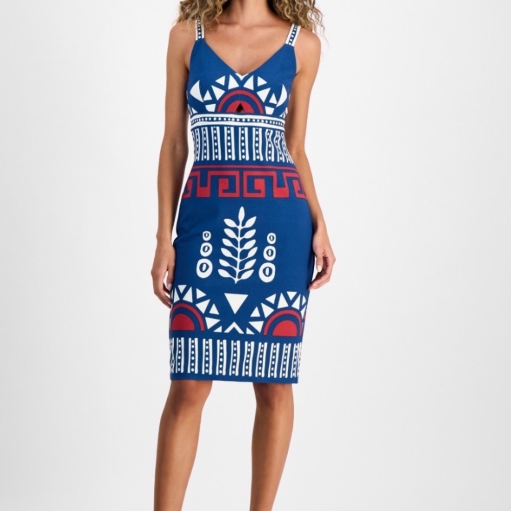 Rachel Roy Sheath Dress Womens XL New Navy Blue Geometric Print